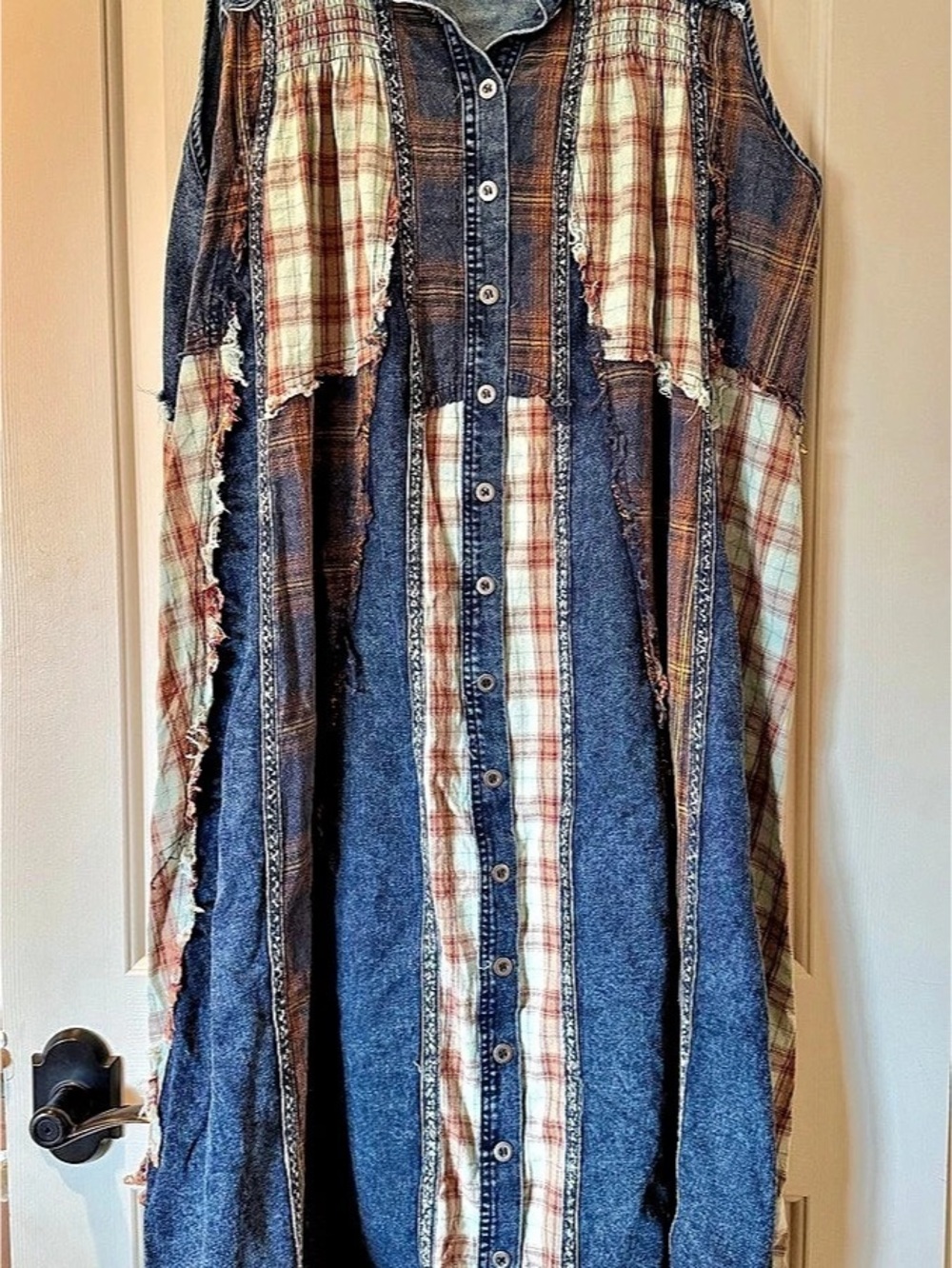 Oli & Hali Women's Denim Plaid Maxi Dress Medium/Large